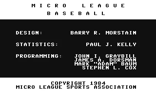 Micro League Baseball : Teams 1987 box art
