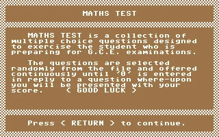 Mathematics Test : 'O' Level box art