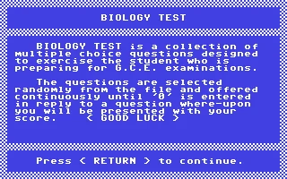 Biology Test - 'o' Level box art