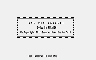 One Day Cricket box art