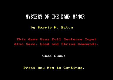Mystery Of The Dark Manor box art