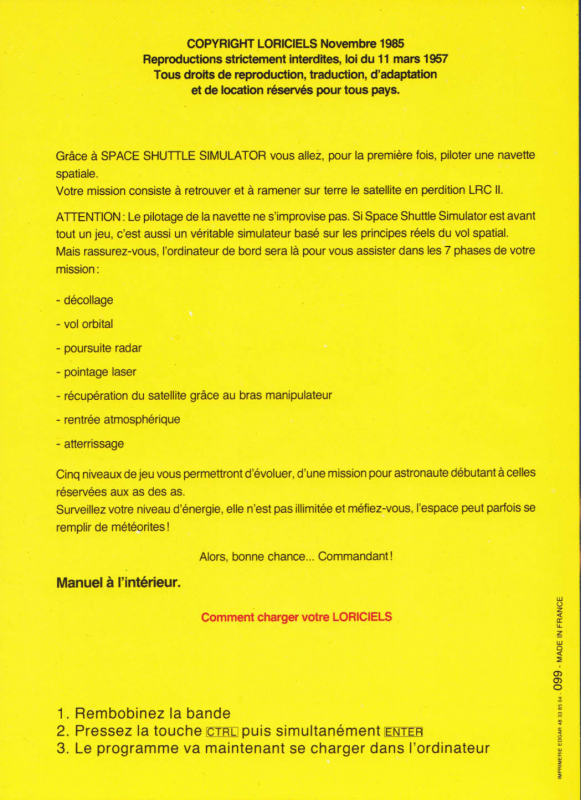 Space Shuttle Simulateur — box-2D-back (FR)