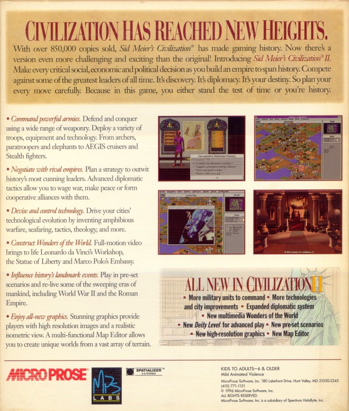 Sid Meier's Civilization II — box-2D-back (WOR)