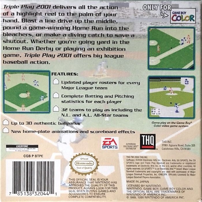 Triple Play 2001 — box-2D-back (US)