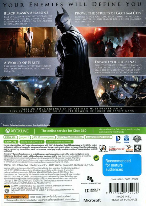 Batman Arkham Origins — box-2D-back (AU)