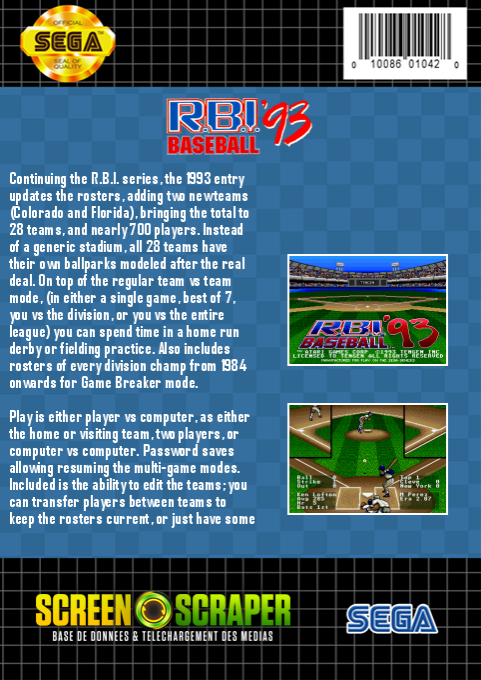 R.b.i. Baseball '93 — box-2D-back (SS)