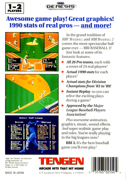 R.b.i. Baseball 3 — box-2D-back (US)