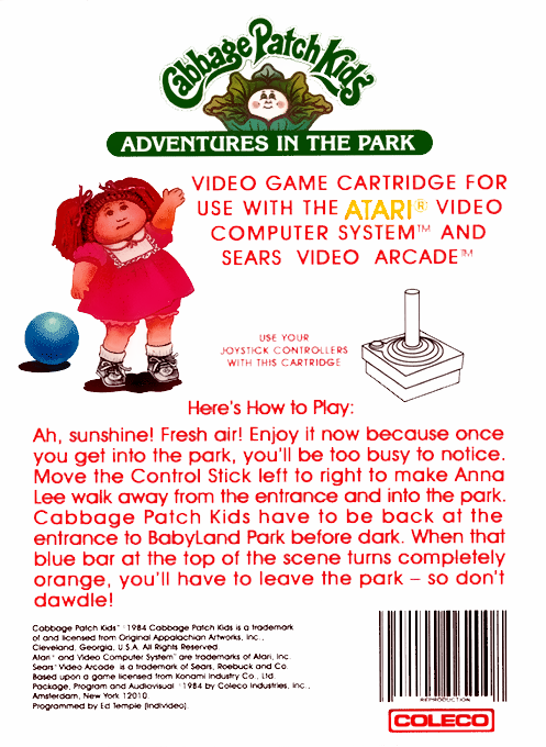 Cabbage Patch Kids - Adventures In The Park — box-2D-back (US)