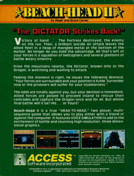 Beach-Head II - The Dictator Strikes Back — box-2D-back (US)