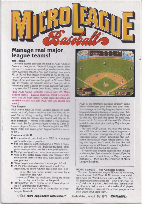 Microleague Baseball — box-2D-back (US)