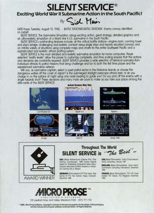 Silent Service — box-2D-back (US)