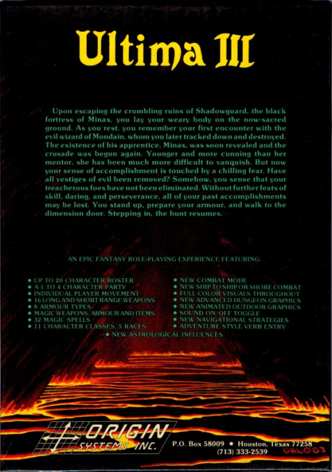 Ultima 3 - Exodus — box-2D-back (US)