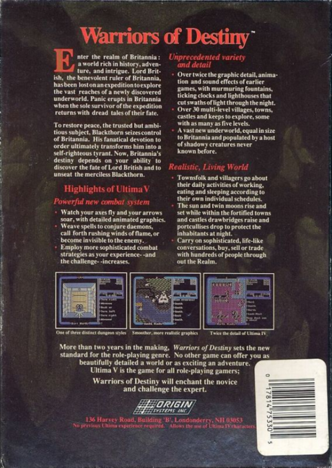 Ultima 5 - Warriors Of Destiny — box-2D-back (US)