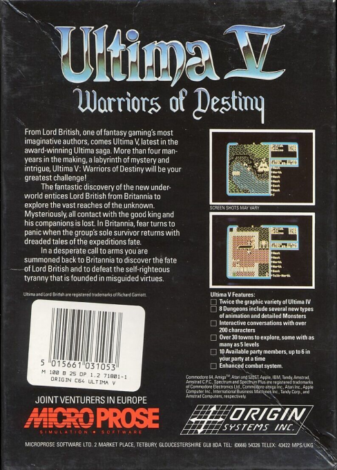 Ultima 5 - Warriors Of Destiny — box-2D-back (EU)