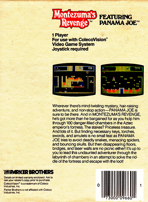 Montezuma's Revenge — box-2D-back (US)