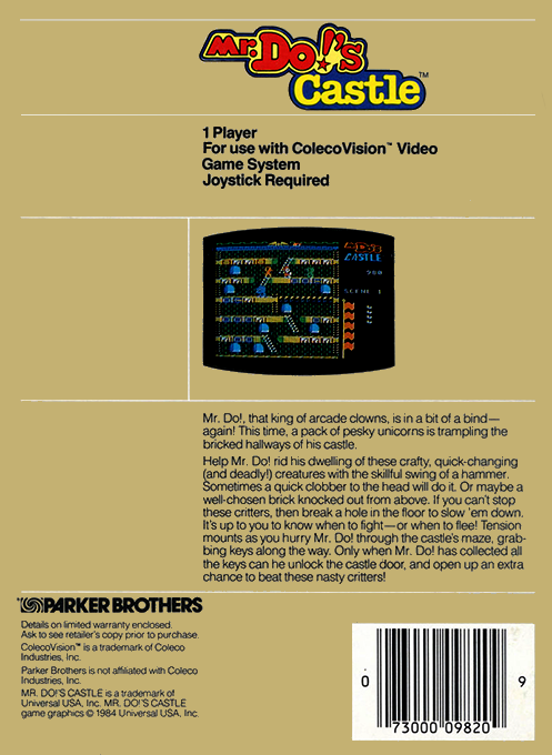 Mr. Do!'s Castle — box-2D-back (US)