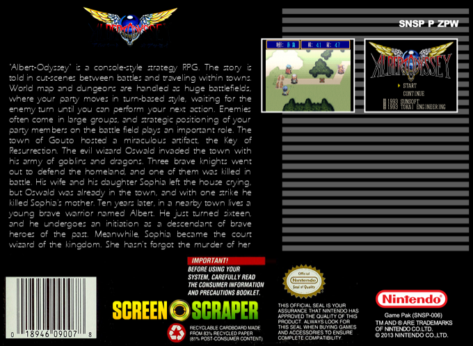 Albert Odyssey — box-2D-back (SS)
