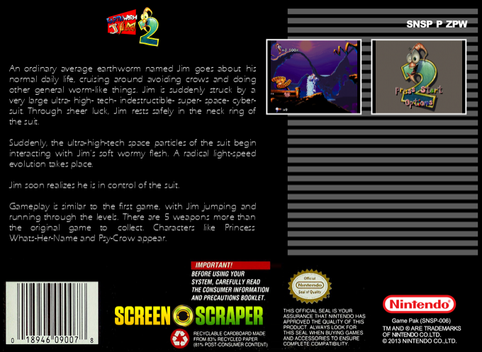 Earthworm Jim 2 — box-2D-back (SS)