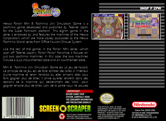 Heiwa Parlor! Mini 8 - Pachinko Jikki Simulation Game — box-2D-back (SS)