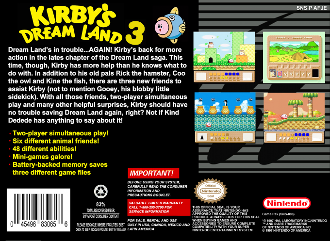 Kirby's Dream Land 3 — box-2D-back (US)