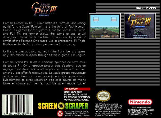 Human Grand Prix 3 - F1 Triple Battle — box-2D-back (SS)