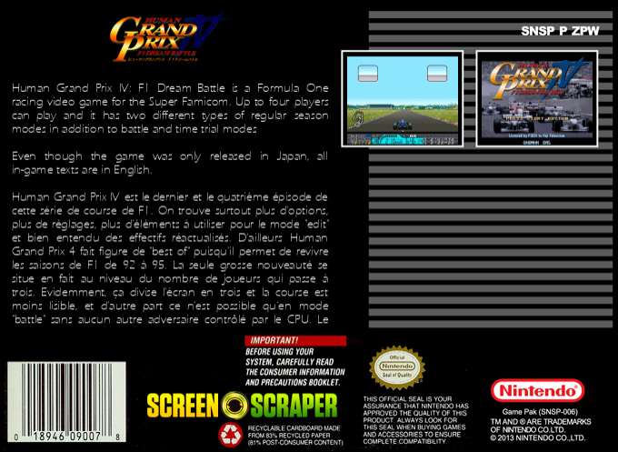 Human Grand Prix 4 - F1 Dream Battle — box-2D-back (SS)