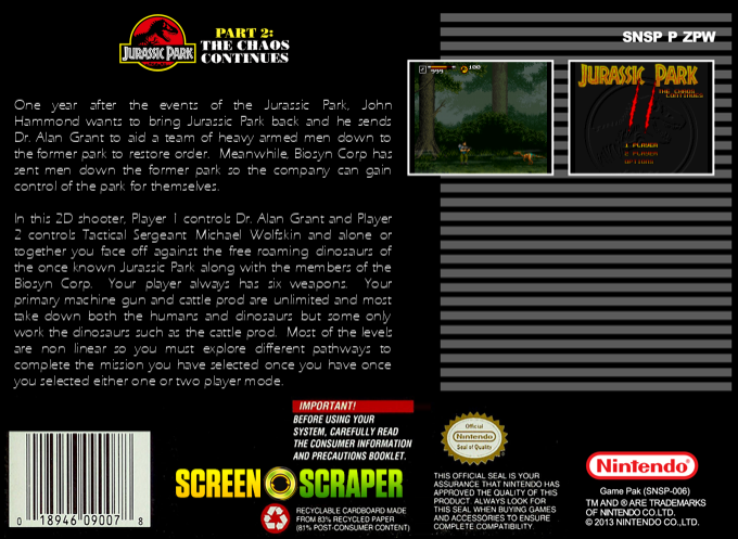Jurassic Park Part 2 - The Chaos Continues — box-2D-back (SS)