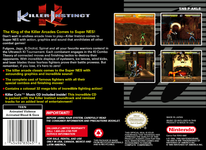 Killer Instinct — box-2D-back (US)