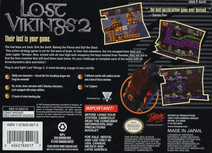 Lost Vikings 2 Norse By Norsewest, The — box-2D-back (US)