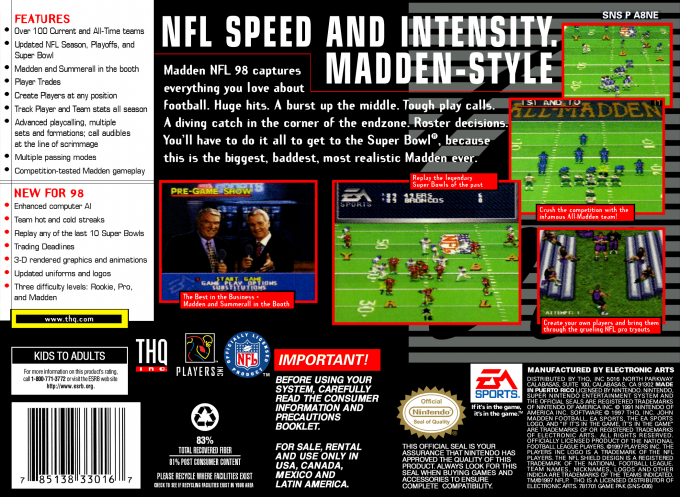 Madden NFL 98 — box-2D-back (US)