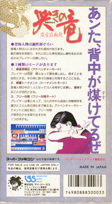 Naki No Ryuu - Mahjong Hishouden — box-2D-back (JP)