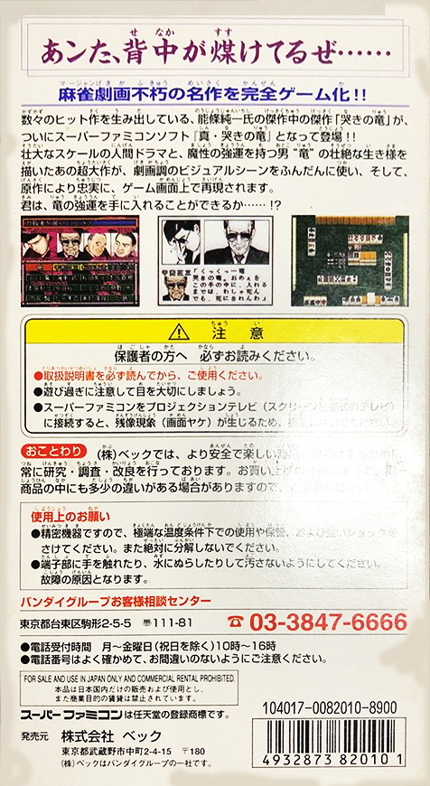 Mahjong Hishouden - Shin Naki No Ryuu — box-2D-back (JP)