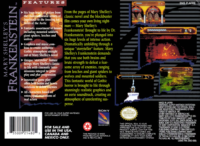 Mary Shelley's Frankenstein — box-2D-back (US)