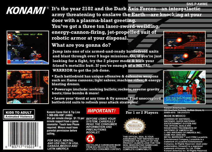 Metal Warriors — box-2D-back (US)