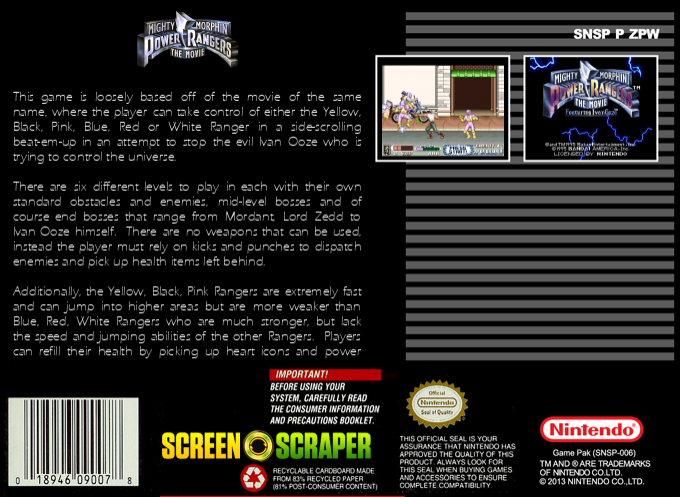 Mighty Morphin Power Rangers - The Movie — box-2D-back (SS)