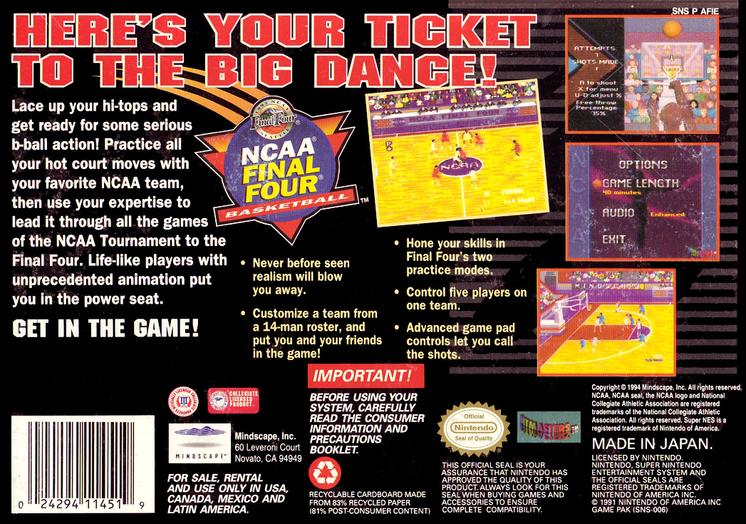 Ncaa Final Four Basketball — box-2D-back (US)