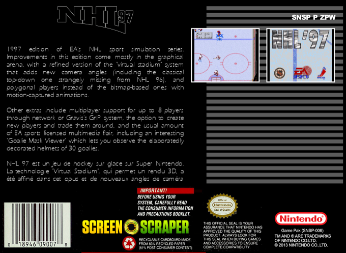 NHL 97 — box-2D-back (SS)