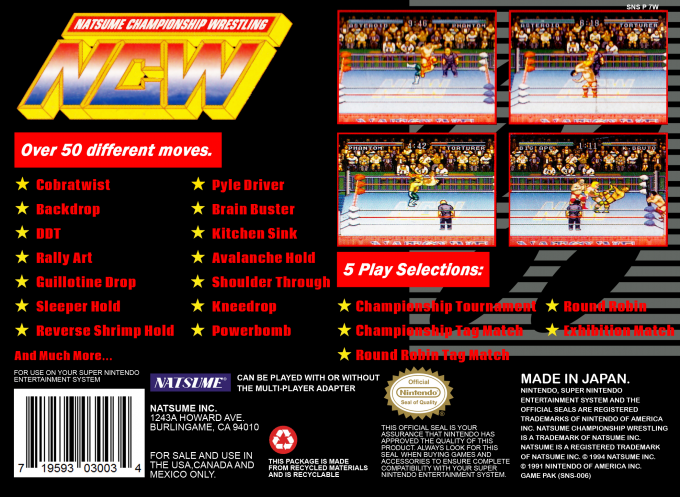 Natsume Championship Wrestling — box-2D-back (US)