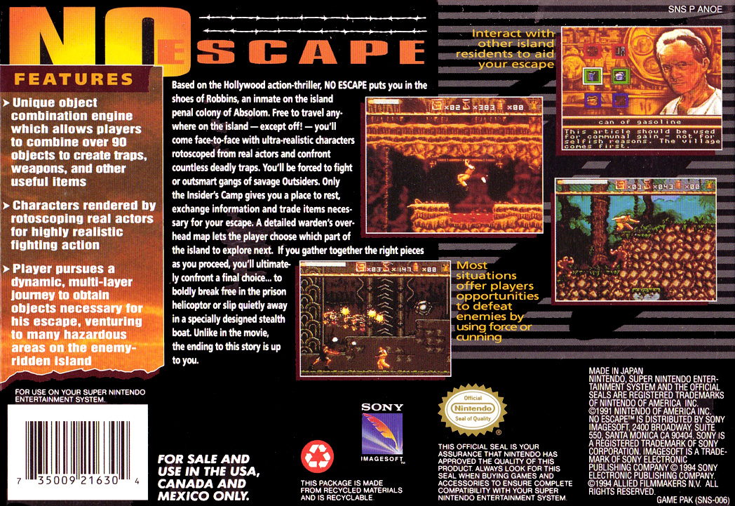 No Escape — box-2D-back (US)