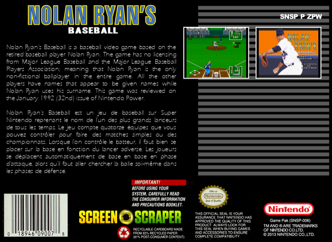 Nolan Ryan's Baseball — box-2D-back (SS)