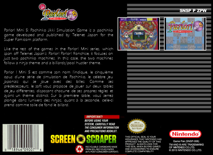 Parlor! Mini 5 - Pachinko Jikki Simulation Game — box-2D-back (SS)