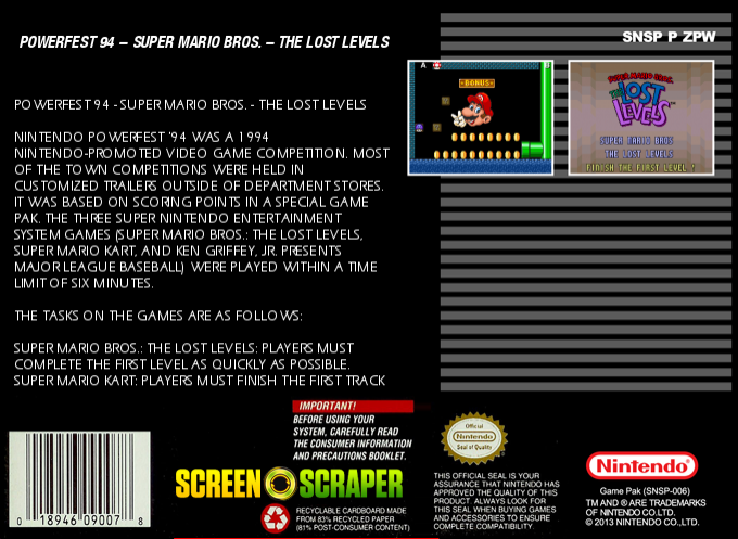 Powerfest 94 - Super Mario Bros. - The Lost Levels — box-2D-back (WOR)
