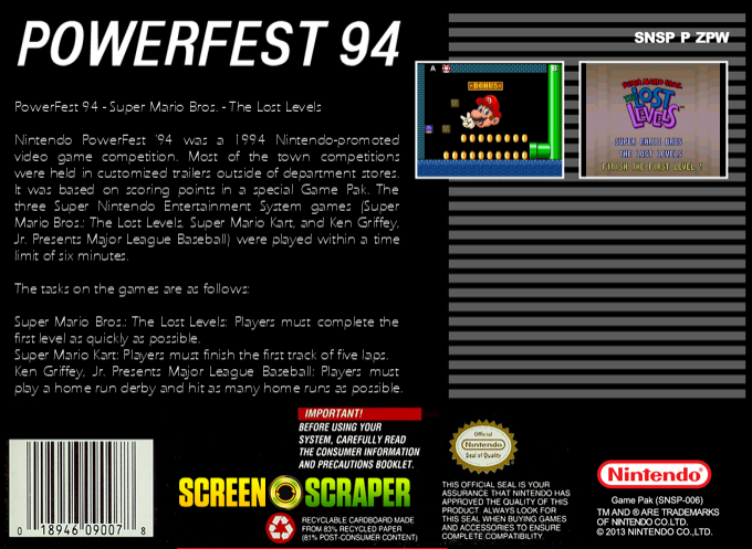 Powerfest 94 - Super Mario Bros. - The Lost Levels — box-2D-back (SS)
