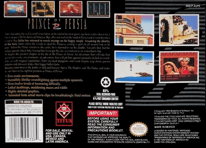 Prince Of Persia 2 — box-2D-back (US)