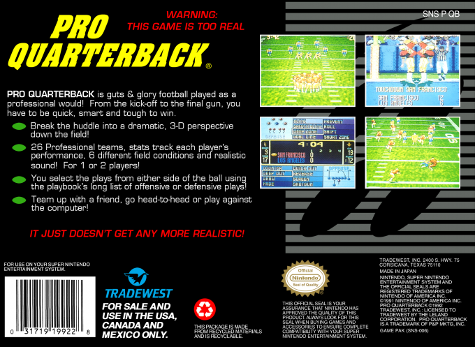 Pro Quarterback — box-2D-back (US)