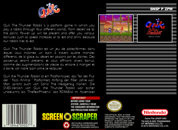 Quik The Thunder Rabbit — box-2D-back (SS)