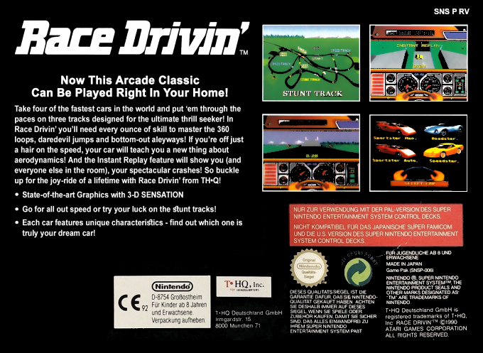 Race Drivin' — box-2D-back (EU)