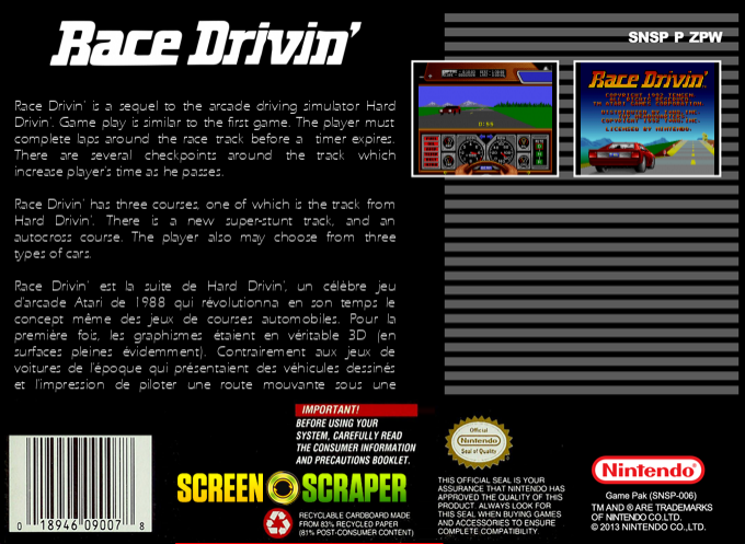 Race Drivin' — box-2D-back (SS)