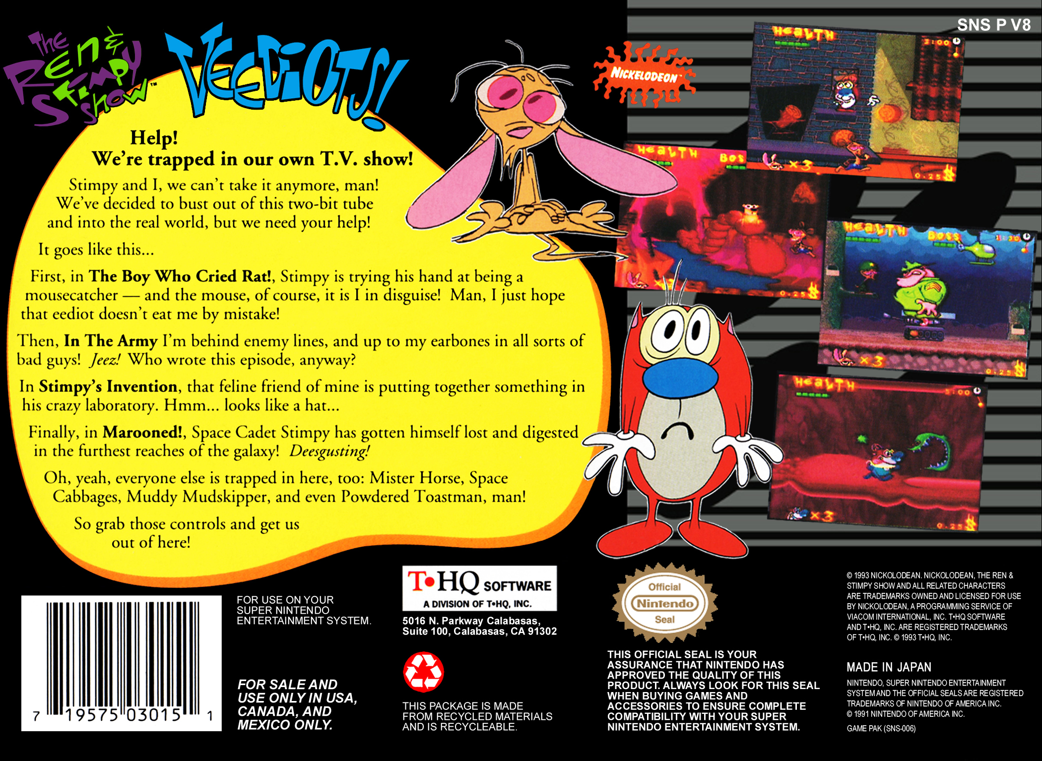 Ren And Stimpy Show - Veediots, The — box-2D-back (US)