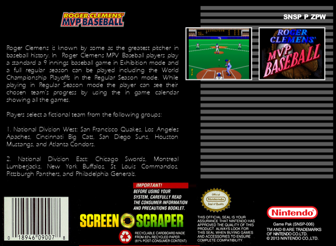 Roger Clemens Mvp Baseball — box-2D-back (SS)